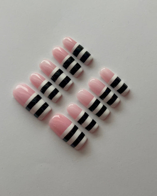 Striped Down press-on nails - flat lay