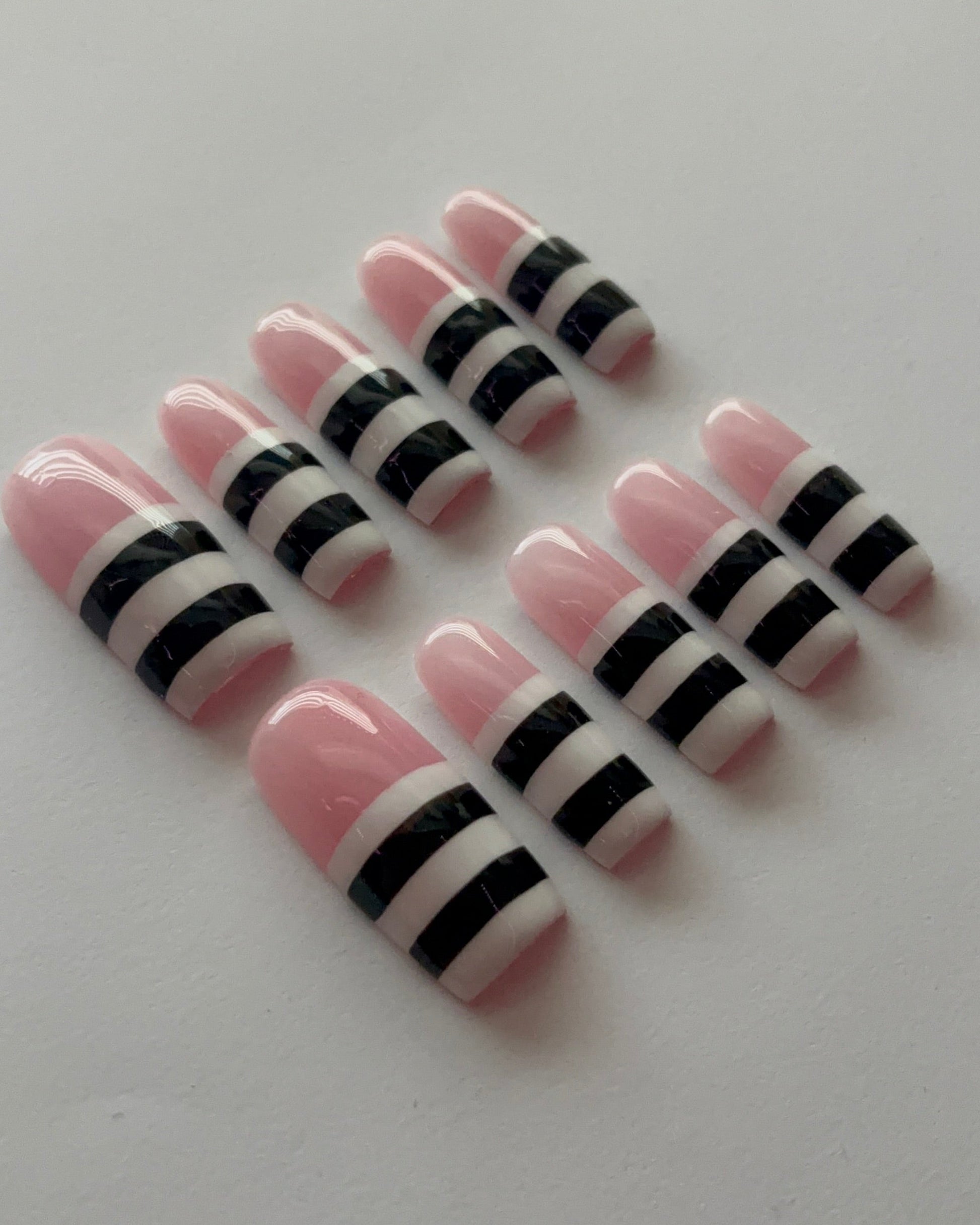 Striped Down press-on nails - side view