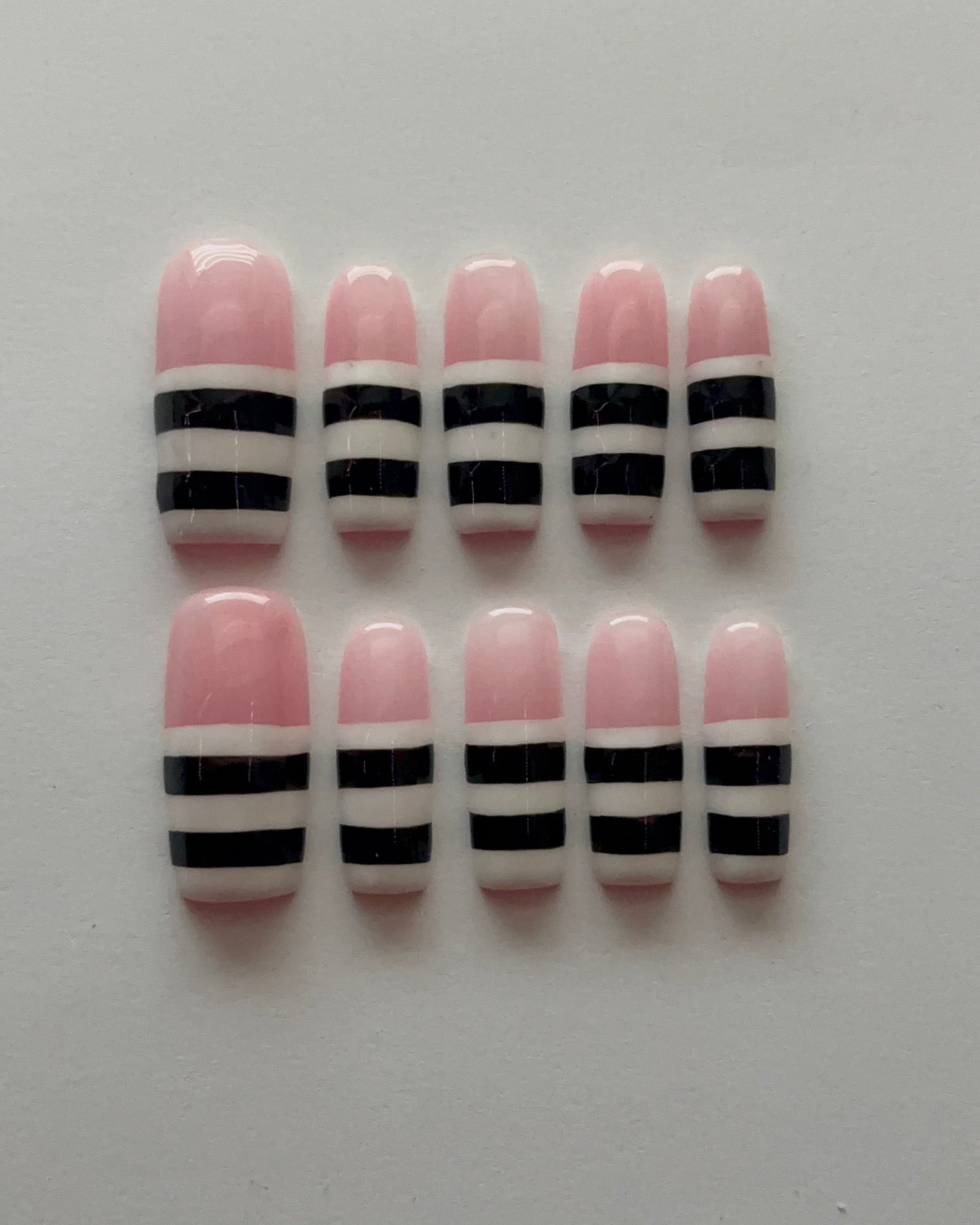 Striped Down press-on nails - top view